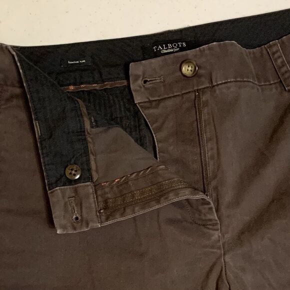 Talbots Womens 12 Brown Trouser Dress Pants Signature Flare Cotton Slash Pockets - Picture 5 of 7